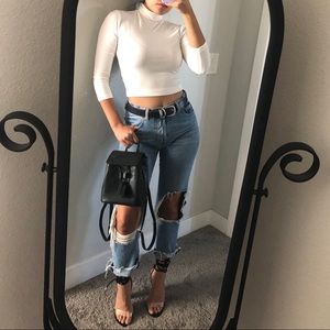 White Fall Long-Sleeve Turtle Neck Crop Top 😍